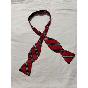 Stuart Hughes Red Navy Blue Stripe Silk Self Tie Bow Tie Adjustable AS IS